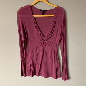 BCBG Long Sleeve Top - Pink Sheer - Knotted V-Neck